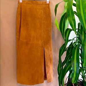 Robert Elliott Caramel Suede MIDI Skirt with Slit